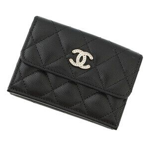 CHANEL Small Tri-fold Wallet Calfskin Black AP4815